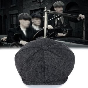 Men Newsboy Hat Beret Herringbone Gatsby Hats film Cosplay Wool Blend Vintage British Malarze Hats Caps Winter Hip Hop Beret