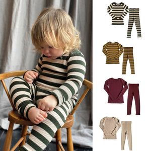 Conjuntos de roupas Mabli Brand Kids Sweaters Top and Pant Set Roupas de outono infantil malha leggings terno bebê menina menino tricô suéter 230630