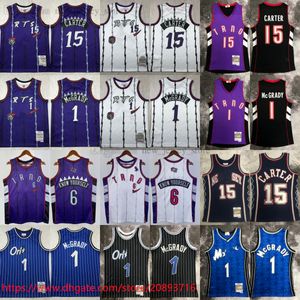 인쇄 된 Mitchell and Ness 1998-99 농구 Vince Carter Jersey Print 6 Know Jerseys Jerseys Purple White Blue Stripe Tracy 2003-04