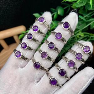 Cluster Rings 10PCS Vintage Natural Crystal Amethyst Olivine Anel Ajustável Mulheres Meninas Moda Festa Dedo Jóias Acessórios Presente