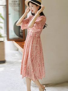 Printed Long Dress Designer Fashion Flower Print 2023 Spring and Autumn Short Sleeve Loose V-Neck Dress Monochrome S-XL Casual Dress