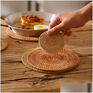 Mats Pads Handmade Teacup Coaster Mtisize Round Plates Dishes Icker Boho Saucers St Trivet For Home Cafe Drop Delivery Garden Kitc Dh3Lh