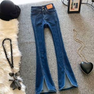 Damen-Jeans, blaue Jeans, Stretch, hohe Taille, lange Schlaghose, modisch, 3XL 230629