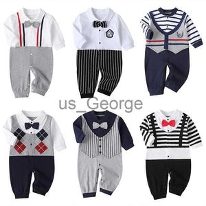 Completi di abbigliamento Neonato Pagliaccetto per bambina 2021 Autunno Maniche lunghe Stile papillon Vestiti Bebe Little Gentle Man Pinguino Infant Babe Tute J230630