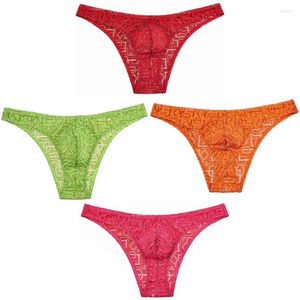 Mutande 4 Pz/lotto See-Through Hollow Design Sexy Pouch Slip da uomo Bikini Underwear Fashion Jacquard Shorts Uomo