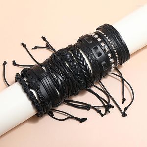 Charm Bracelets Retro Multi-Layer Woven Leather Rope Bracelet 12-Piece Combination Set Adjustable Men's Carrying Strap Fashion