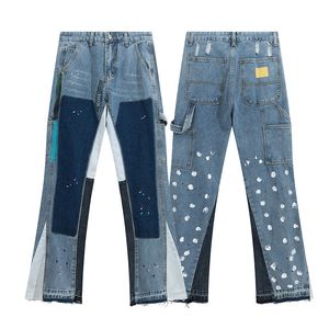 Trendiga märke jeans splitte tvättbara byxor unisex hip hop streetwear flare jeans