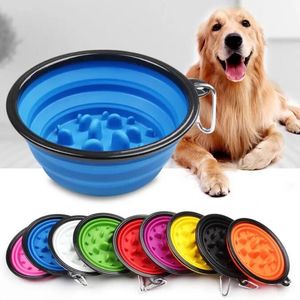 Tigela de alimentação dobrável para viagem, cão de estimação, gato, alimentador de prato de água, silicone, dobrável, 9 cores para escolher, tigela de alimentação