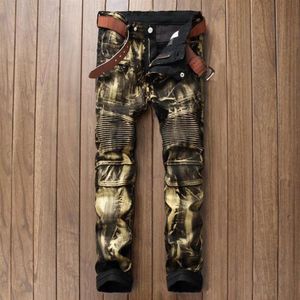 Calça Jeans Motociclista Masculina Hi-Street Slim Fit Joggers Denim Pintado Masculino Calça Jeans Moto Reta Plissada 255A