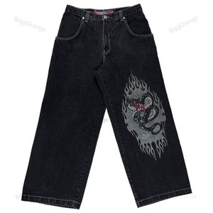 Мужские джинсы с графическим принтом Черная мужская одежда High Street Harajuku Vintage Washed Baggy for Casual Wide Leg Mens 230629