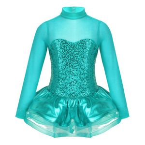 Crianças Meninas Lantejoulas Brilhantes Tule Emenda Traseira Figura Patinação no Gelo Patinação Bailarina Dança de Balé Collant Vestido Tutu312N