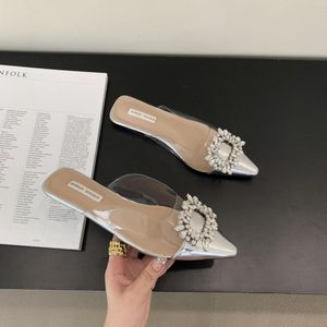 Pantofole donna estate tacco trasparente scarpe femminili scivoli infradito in gelatina bassa copertura punta moda 2023 glitter tessuto di lusso piangere