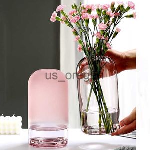 Vaser IC Simple Pink Vase Creative Ins Glass Flower Bottles Living Room Dining Table Home Decoration Transparent Crafts Vases X0630