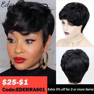 Synthetic Wigs Short Pixie Cut Straight Hair Wig Peruvian Human For Black Women 150% Glueless Machine Made 230630