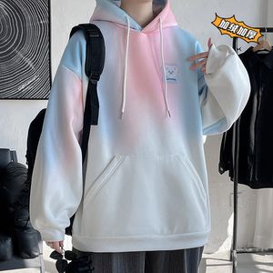 Men s Polos 2023 Patchwork Bear Hoodies Contrast Gradient Color Pullovers Korean Fashion Classic Baggy Sweatshirt Women Men Pink Hoodie 230629