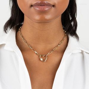Choker 2023 Einfache Frauen Modeschmuck Büroklammer Offene Gliederkette Herzförmige Toggle-Verschluss-Charme-Halskette