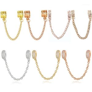Charm Bracelets Buipoey Fashion Rose Gold Daisy Pattern Shiny Zircon Safety Chain Fit 3mm Snake Beads Bracelet Bangle Jewelry Gift267E