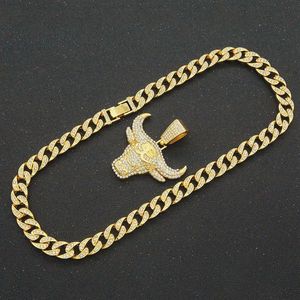 Hänge halsband 6st hip hop smycken tjurhuvud halsband miami kubansk kedja isad ut bling hiphop män juvelerhalfri male244x