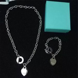 Aniversário presentes de natal link corrente prata coração pulseiras adicionar colar conjunto casamento declaração jóias coração pingente colares brac310v