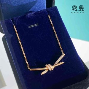 T family's new Knot Cross Necklace 925 Sterling Silver knot series kink belt drill clavicle chain straight306P