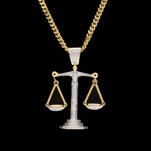 Iced ut zirkonbalansbytte skala hänge silver guld koppar material mens hip hop halsband kedja256b