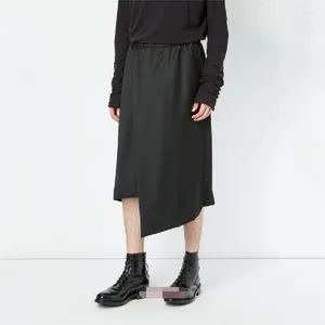 Men's Shorts Culottes Wide Leg Pants Summer Dark Elastic Waist Irregular Asymmetric Design Relaxed Personality Fashion