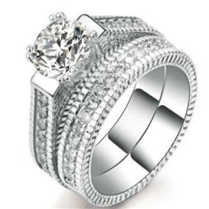 2 15 ct Popular luxury sets of high-grade diamond inlaid with 14K white gold ring231b