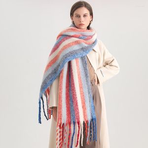 Scarves Colorful Stripes Tassel Blanket Fashion Cashmere Scarf Women Winter Thick Pashmina Warm Shawl Wrap Neckerchief Poncho Stoles