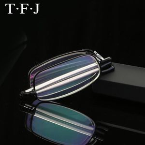 Pocket Foldble Optics Reading Glasses Women Men Metal Full Frame High Quality Rectangula förstoringsglasögon med fall solglasögon204m