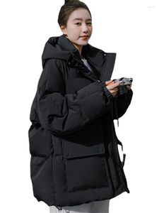 Kvinnors dike rockar förtjockad brödrock ner bomullsjackor svart lös koreansk version 2023 Autumn Winter Blue Mid-Length Hooded Parkas