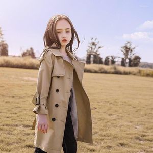 Tench Coats 4-13y Teen Girls Long Trench 2023 Fashion England Style Windbreaker Jacket for Spring Autumn للأطفال