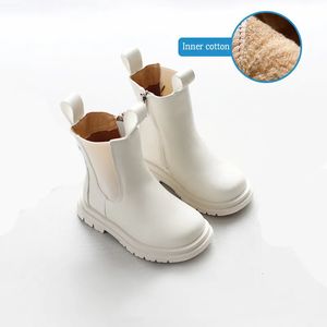 Boots Size 21 30 Kids Spring Winter Chelsea Shoes Thick bottom Waterproof White Cotton British Style Girls Toddler Short 230928