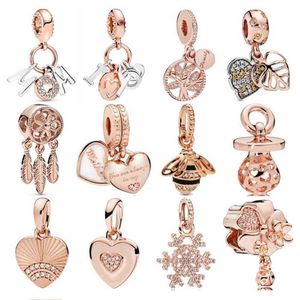 925 Sterling Silver Presants Pink Mom Letters الأم وابنة القلوب Ale Dream Catcher سحر Fit Pandorabracelet DIY Jewelery249L