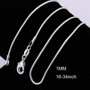 Whole 16-34 Inches 20PCS Snake Necklace Chains 1MM 925 Sterling Silver Findings DIY Jewelry 253B