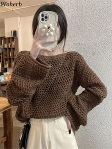 Suéter feminino woherb moda chique y2k suéter mulheres coreanas soltas 2023 oco out roupas femininas manga comprida pulôver roupas