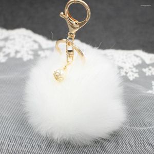 Klapetyki kobiety futra kluczowy samochód brelok 8 cm pom 18 kolory z perłową torbą urok urocza biżuteria do pierścionka bagażowego