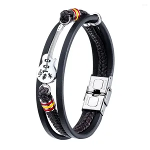 Charme pulseiras masculino punho pu europeu americano preto multi-camada de malha feminina