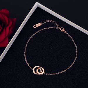Корейский модный простой темпераментный женский браслет, блестящее двойное кольцо, браслет с застежкой-лобстером из циркона, нежный повседневный женский браслет из розового золота 151W