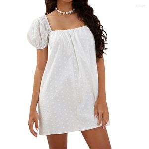 Sukienki swobodne Xingqing Fairy Cottage Core Sukienka 2000s Women Puff Sleeve Square Kołnierz Linia luźna Y2K White Party Ubranie