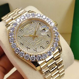 Wysokiej jakości luksusowe duże diamentowe zegarki arabskie cyfry wszystkie lodowe Złote Watch 43 mm Circle Dial 2813 Automatyczne stalowe wodoodporne