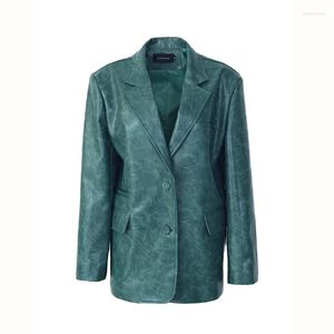 Skóra damska koreańska zabytkowa wzór krokodyla Faux Sucibel Spring Women Women Casual Lapel Long Rękaw Kobiet Pu Blazers Płaszcz