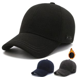 Bola Caps Masculino Tendência de Inverno Quente Boné de Beisebol de Meia Idade Ao Ar Livre Mais Veludo Espessado com Earmuffs À Prova de Vento Proteção de Ouvido Chapéu Equipado 230928