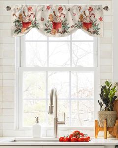 Curtain Christmas Poinsettia Gingerbread Man Window For Living Room Kitchen Cabinet Tie-up Valance Rod Pocket