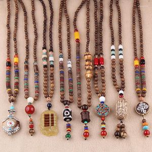 Choker Ethnic Style Retro Long Wooden Sweater Chain Bodhi Pendant Wood Bead Necklace Men's And Women's Cotton Linen Accessories