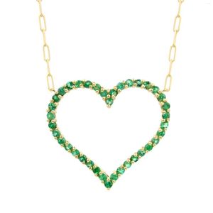 Choker Gold Plated Micro Pave Green 5A Cubic Zirconia Hollow Cz Heart Shaped Pendant Fashion Necklace For Women Girl Friend Present SMEEXKE