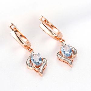 Stud Yezoxa skapade Sky Blue Topaz 925 Sterling Silver 14K Rose Gold Plating Infinity Dingle Drop Earrings for Women 230928