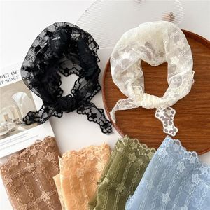 Scarves 2023 Vintage Lace Flower Triangle Scarf Hair Accessories For Women Wraps And Shawls Elegant BowTie Gilr Summer Headbands