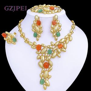 Wedding Jewelry Sets Elegant Jewelry Set For Women 18K Gold Plated Fashion Opal Jewelry Necklace Earring Ring Bracelet Daily Wear 230928