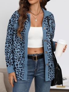 Kvinnors blusar leopard tryck skjorta kvinnor höst mode lös en breasted corduroy tyg casual blus