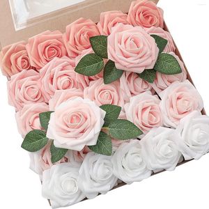 Decorative Flowers 25PCS/Box Artificial Rose Bouquet PE Foam Fake Flower Gift With Box For Wedding Party Home Room Decor Supplies